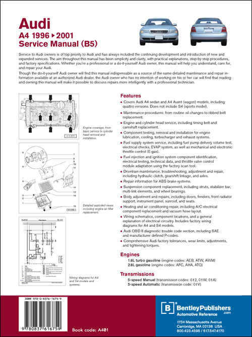 Audi A4 Service Manual: 1996?2001 back cover