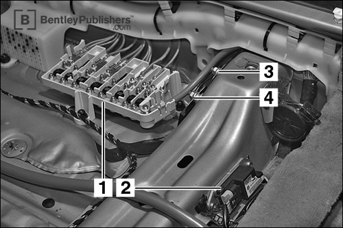 Locations of hundreds of electrical components: Fuse panel under passenger seat.