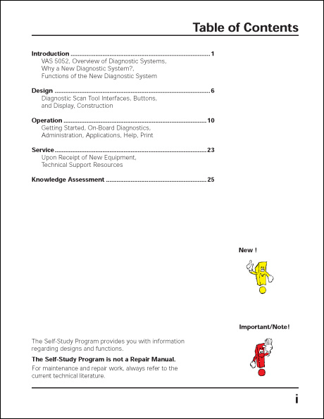 Audi VAS 5052 Design and Function Technical Service Training Self-Study Program Table of Contents