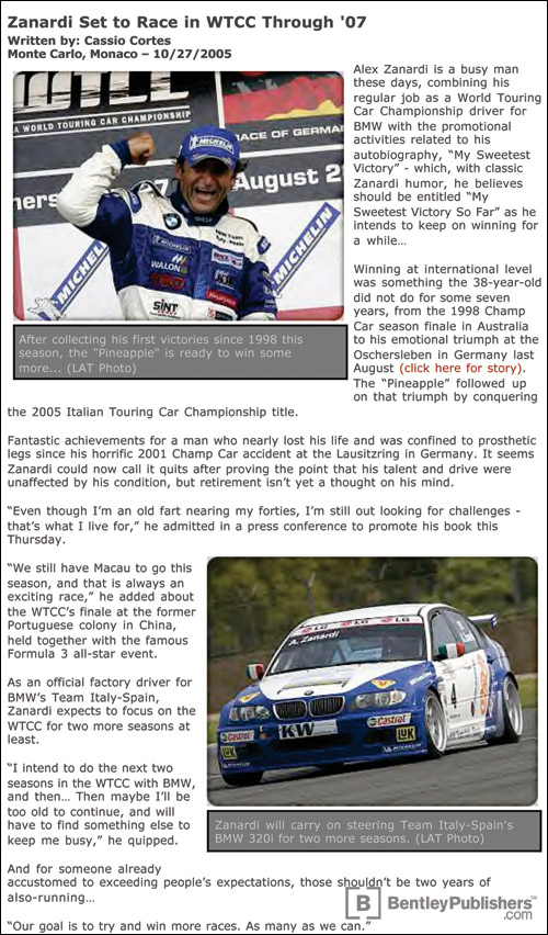 Article about Alex Zanardi from Speed TV