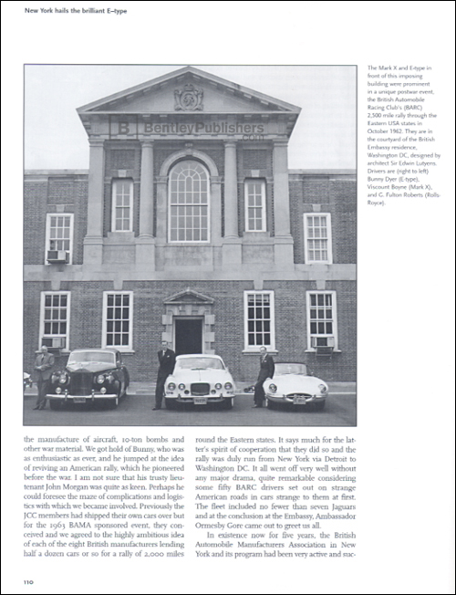 The Mark X and E-type in front of this building were prominent in a unique postwar event, the British Automobile Racing Club