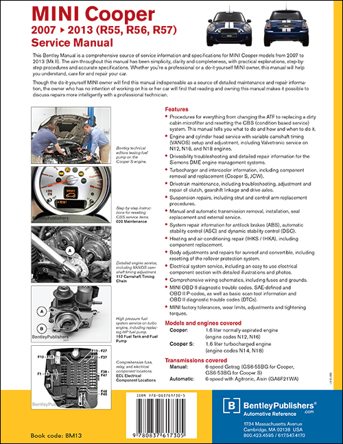 MINI Cooper (R55, R56, R57) Service Manual: 2007-2013 Service Manual back cover