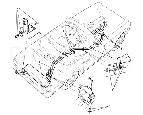 Diagram of exhaust system with enlarged details, page 253.